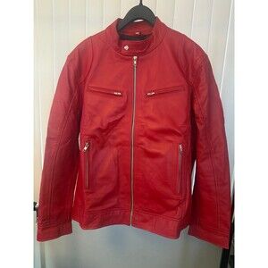 NWT Men’s Racing Red Slim Fit Genuine Leather Motorcycle Jacket Size 2XL *Read*